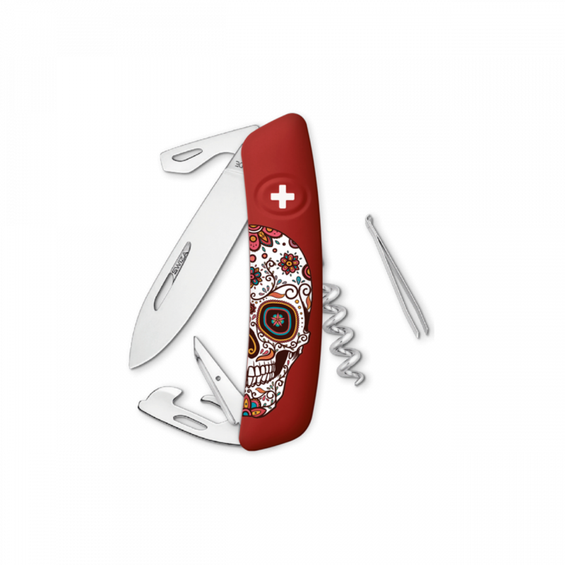Navaja EDICION ESPECIAL Standard D03 MEXICAN SKULL, 11 funciones, rojo oscuro