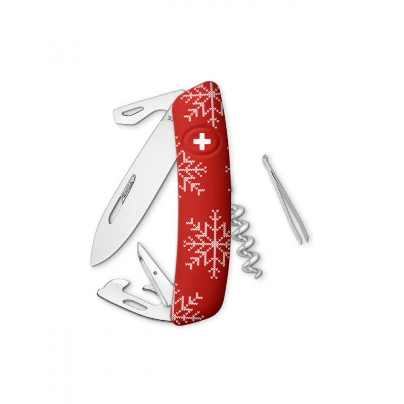 Navaja EDICION ESPECIAL Standard D03 SNOW FLAKES, 11 funciones, rojo oscuro