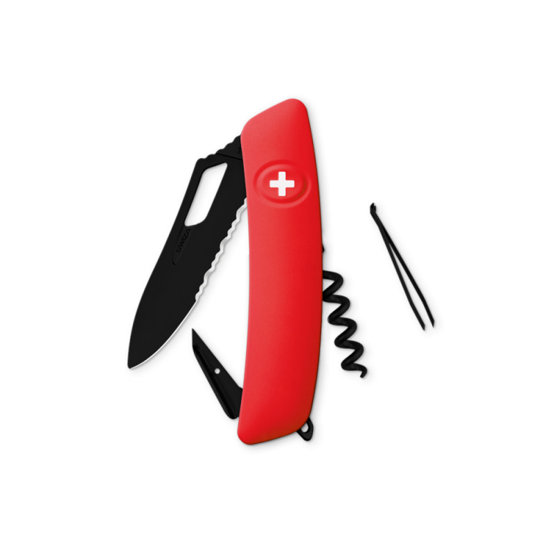 Navaja ALLBLACK Single Hand SH01 TR Wavy Edge, 7 funciones, rojo