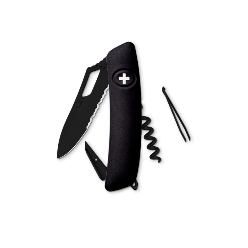 Navaja ALLBLACK Single Hand SH01 TR Wavy Edge, 7 funciones, negro