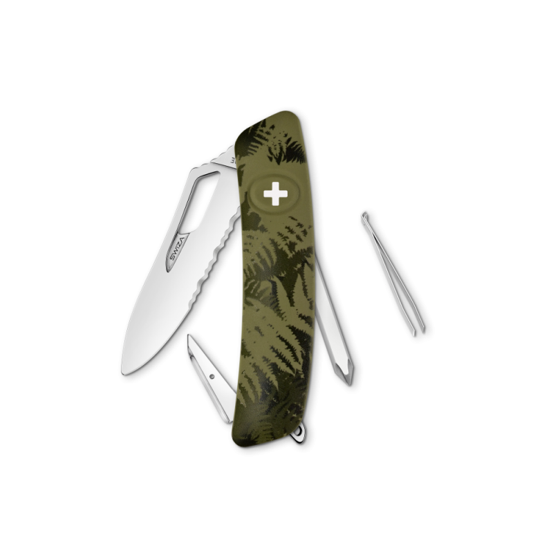 Navaja POLISHED Single Hand Wavy Edge SHO2 TR, 7 funciones, camo hojas olivo