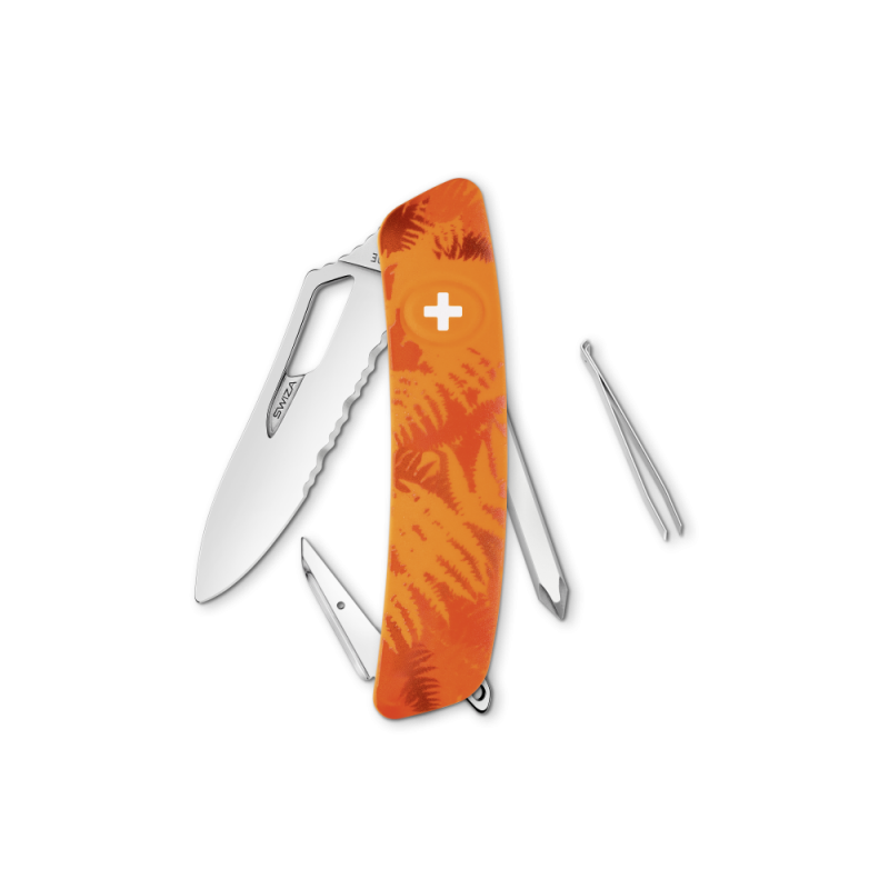 Navaja POLISHED Single Hand Wavy Edge SHO2 TR, 7 funciones, camo hojas naranja