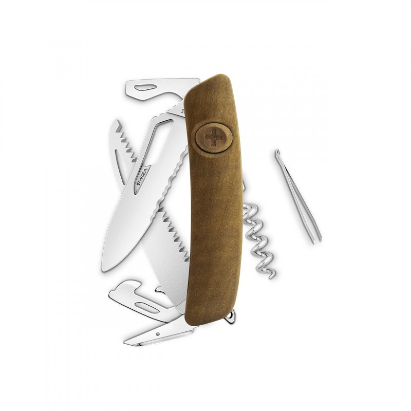 Navaja POLISHED Single Hand SH05 TR Wavy Edge, 13 funciones, madera de nogal