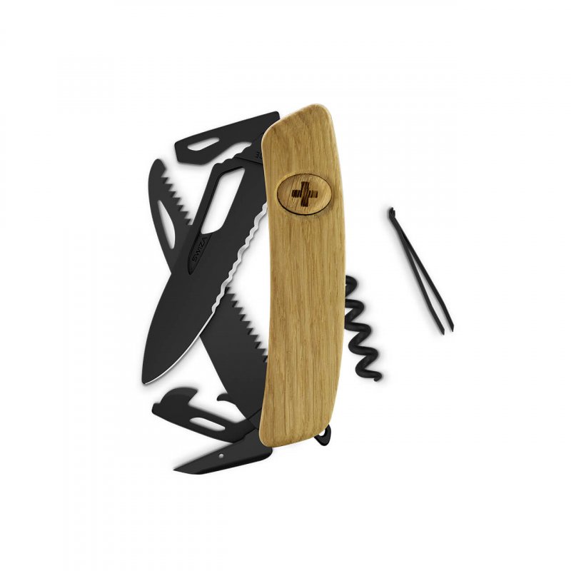 Navaja ALLBLACK Single Hand SH05 TR Wavy Edge, 13 funciones, madera roble