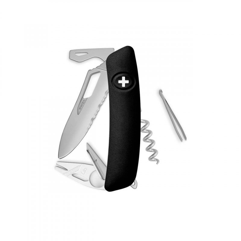 Navaja ALLMATT Single Hand SH03 TR-TT Wavy Edge, 12 funciones, negro