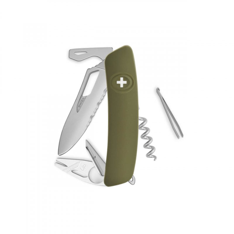 Navaja ALLMATT Single Hand SH03 TR-TT Wavy Edge, 12 funciones, olivo