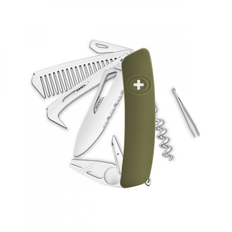 Navaja POLISHED Single Hand SH09 TR-HTT, Wavy Edge, 14 funciones, olivo