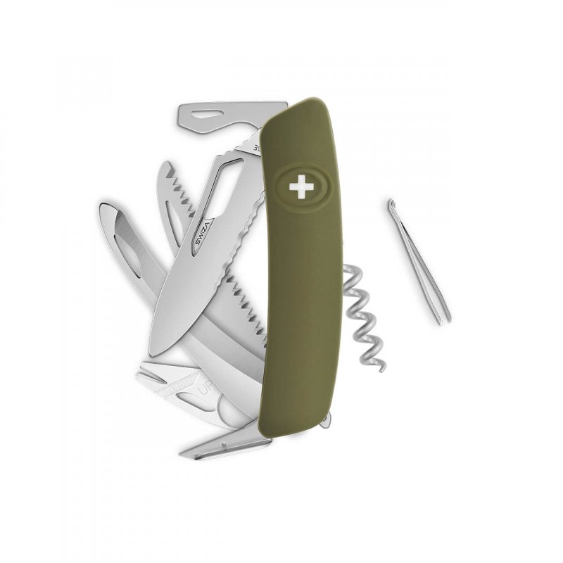 Navaja ALLMATT Single Hand SH09TR-HUTT, 14 funciones, olivo